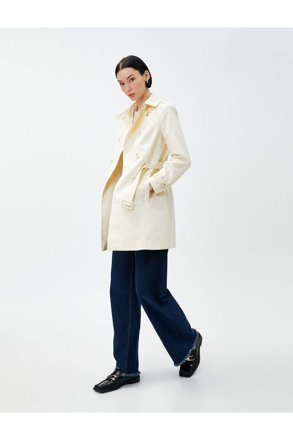 Koton Koton Midi Length Trench Coat Double Breasted Buttoned Belt