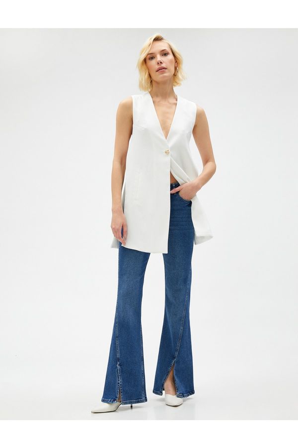 Koton Koton Midi Vest with Slit Detail Single Button