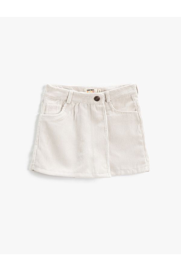 Koton Koton Mini Short Skirt Corduroy Double Breasted With Pocket