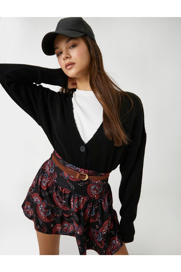 Koton Koton Mini Skirt Floral High Waist Belt Detailed