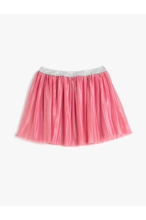 Koton Koton Mini Skirt Pleated Lined Shiny Elastic Waist