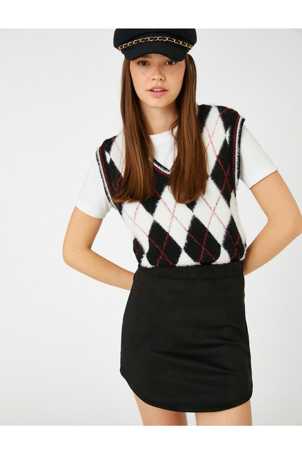 Koton Koton Mini Skirt Suede Look High Waist Asymmetrical Cut