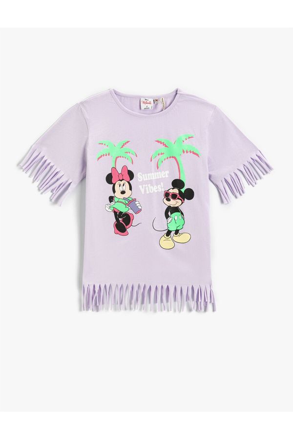 Koton Koton Minnie Mouse Licensed Printed Short Sleeve Crew Neck Tasseled T-Shirt Cotton