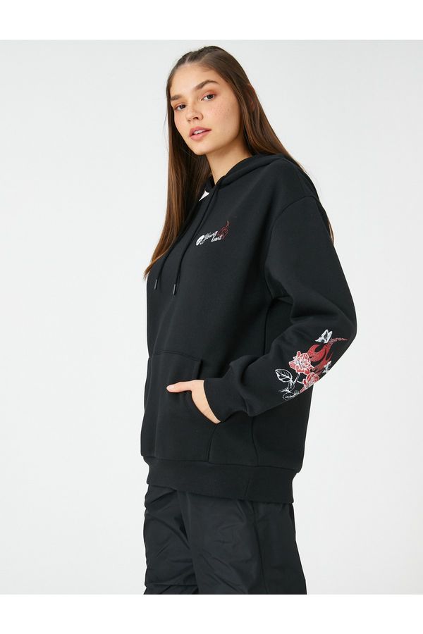 Koton Koton Oversize Sweatshirt Hoodie Kangaroo Pocket Printed