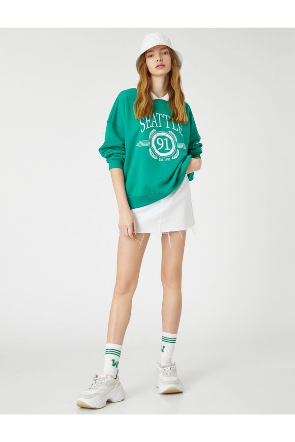 Koton Koton Oversize Sweatshirt Polo Collar College Printed Embroidered