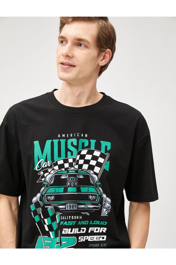 Koton Koton Oversize T-Shirt Racing Printed Crew Neck Half Sleeve