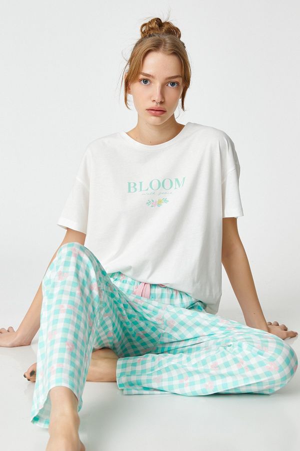 Koton Koton Pajama Set - Green - With Slogan