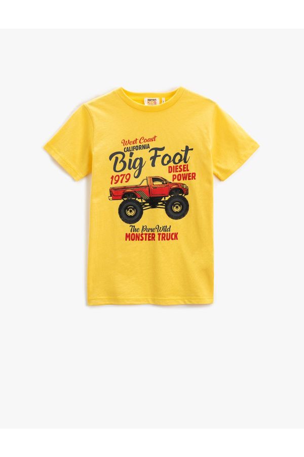 Koton Koton Pickup Truck Printed Short Sleeve T-Shirt Crew Neck