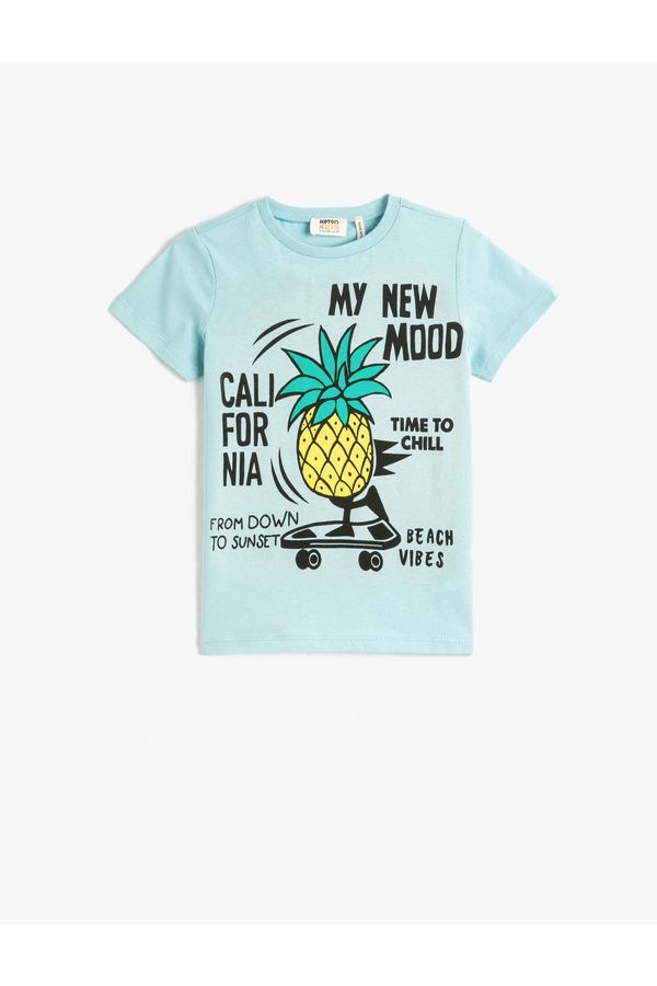 Koton Koton Pineapple Printed T-Shirt Short Sleeve Crew Neck Cotton