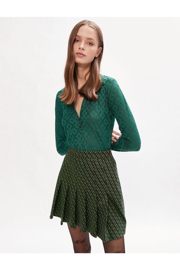 Koton Koton Pleated Geometric Pattern Mini Skirt