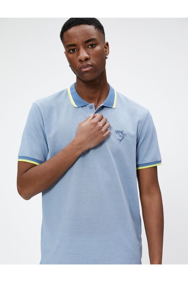 Koton Koton Polo Collar T-Shirt Shark Embroidered Tie Button