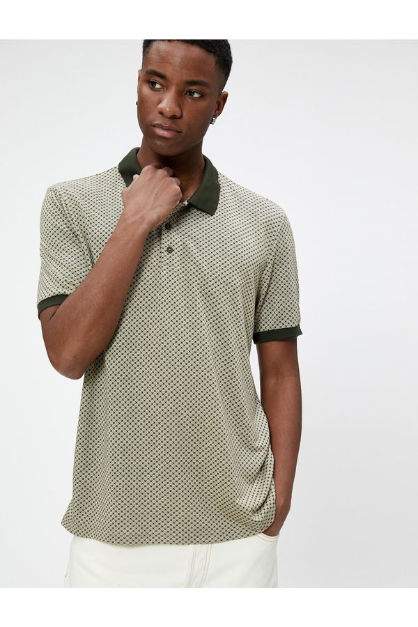 Koton Koton Polo Neck T-Shirt Buttoned Printed Slim Fit Short Sleeve Cotton