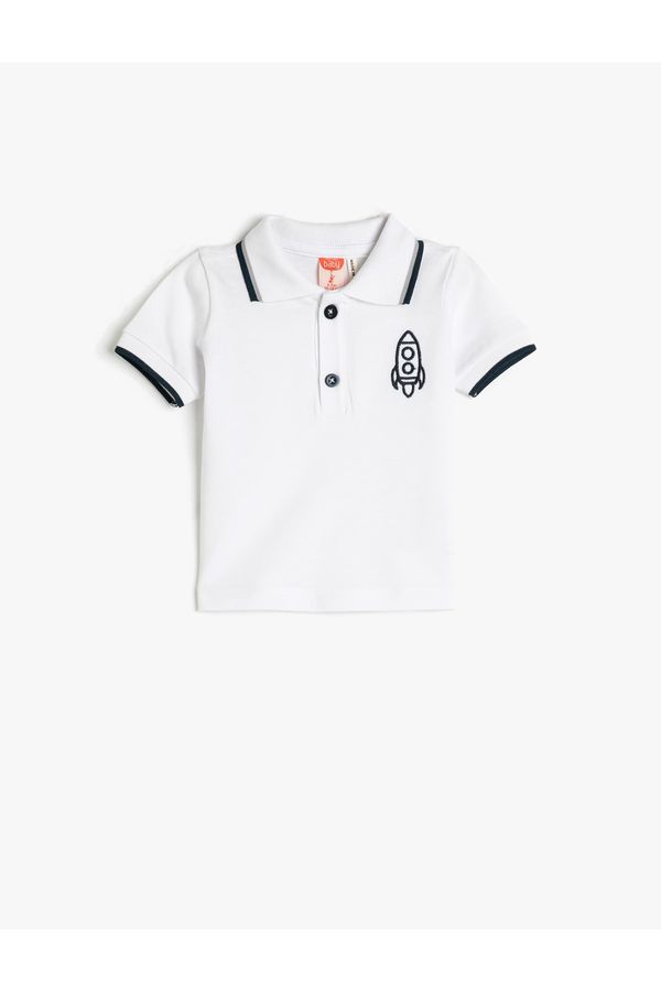 Koton Koton Polo Neck T-Shirt Short Sleeve Striped Embroidered Detailed Cotton