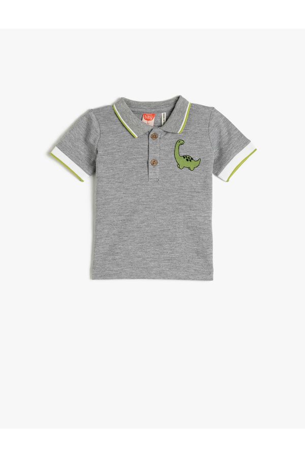 Koton Koton Polo T-Shirt Short Sleeve Dinosaur Embroidered Detailed Buttoned Cotton