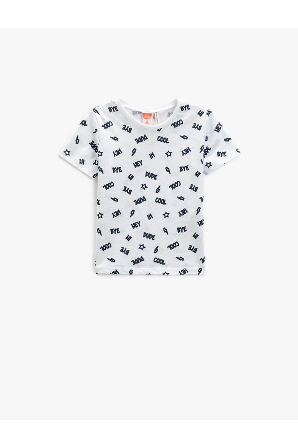 Koton Koton Printed Short Sleeve T-Shirt Crew Neck