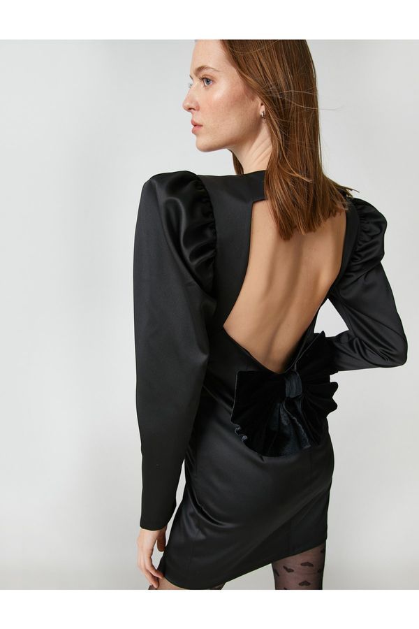 Koton Koton Rachel Araz X - Backless Satin Mini Evening Dress With Bow Detail