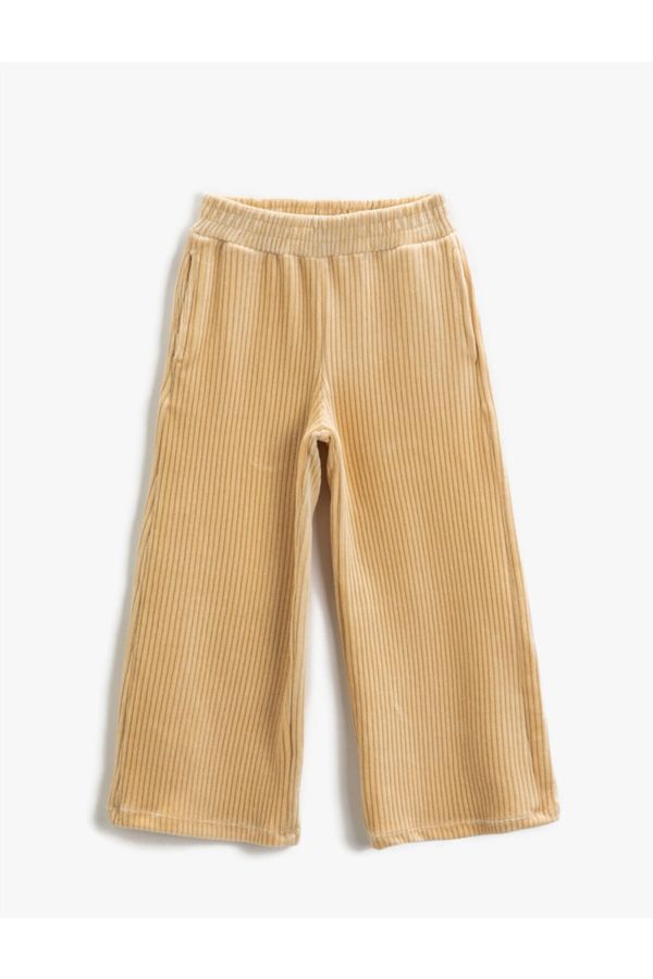 Koton Koton Ribbed Wide Leg Trousers Pocket Cotton
