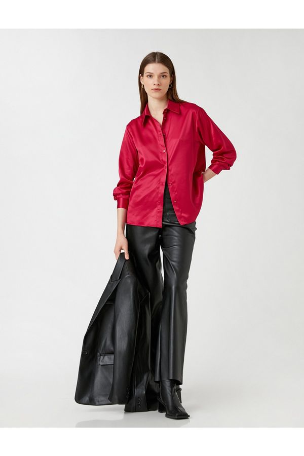 Koton Koton Satin Shirt Long Sleeve Buttoned