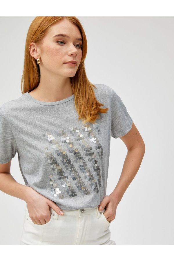 Koton Koton Sequined T-Shirt Short Sleeve