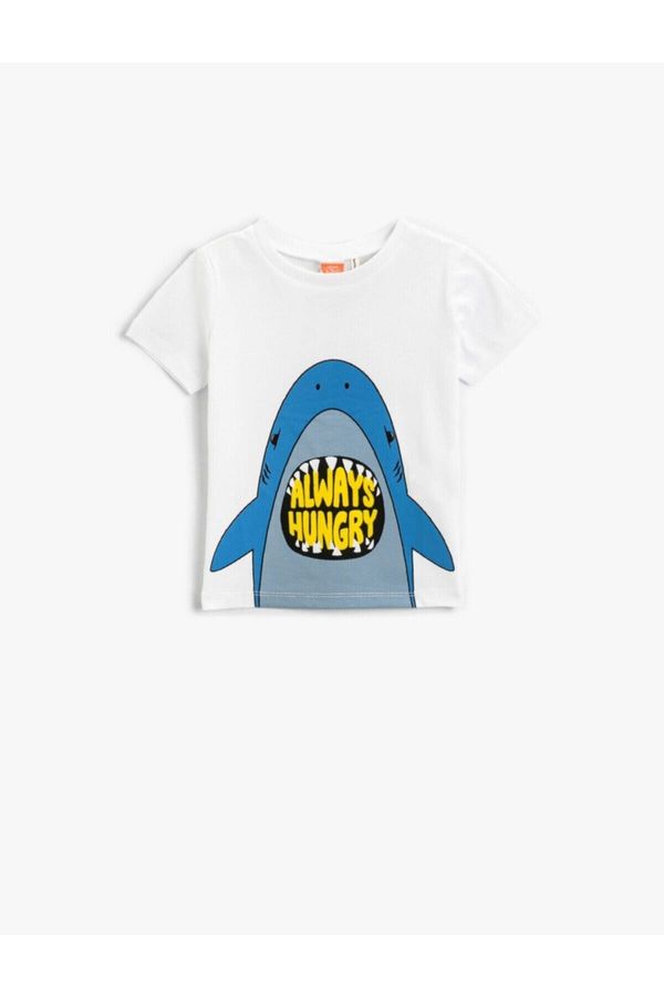 Koton Koton Shark Print Short Sleeve T-Shirt Cotton