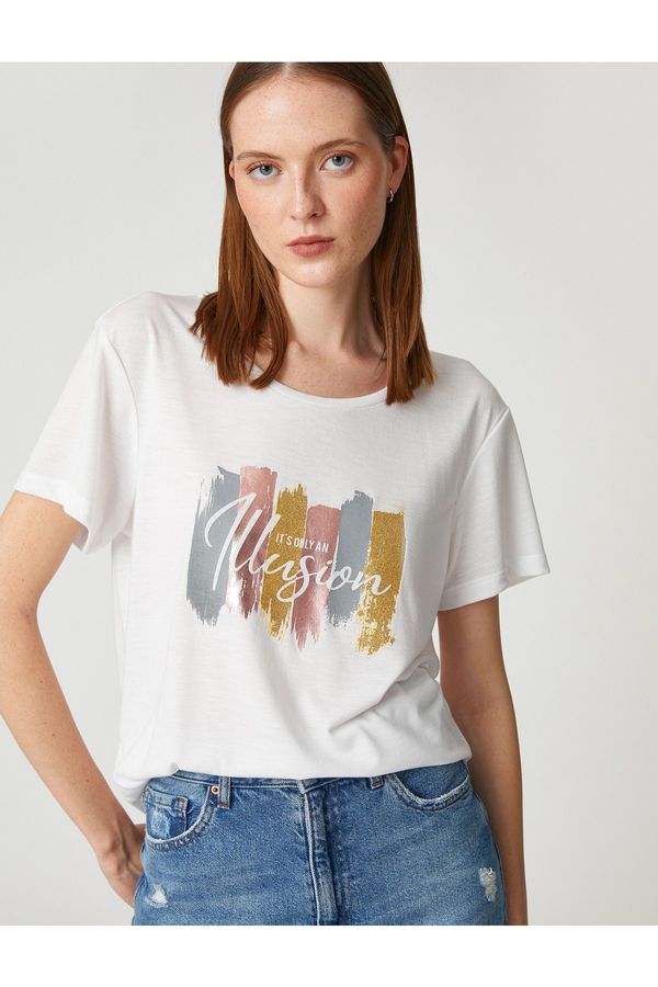 Koton Koton Shiny Printed Short Sleeve T-Shirt