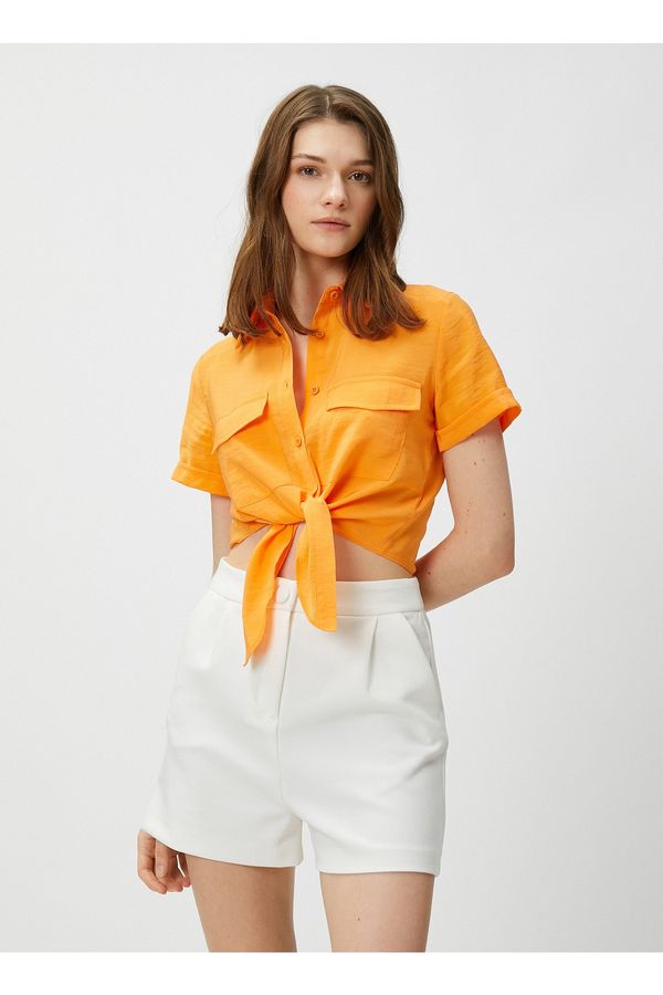 Koton Koton Shirt Collar Plain Orange Women Shirt 3sak60001ew
