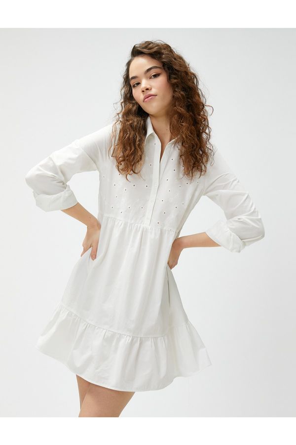 Koton Koton Shirt Dress Embroidered Long Sleeve Ruffle Cotton