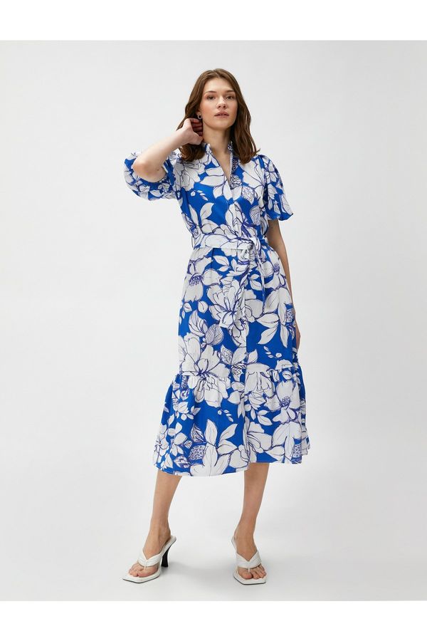 Koton Koton Shirt Dress Midi Length Floral Balloon Sleeve