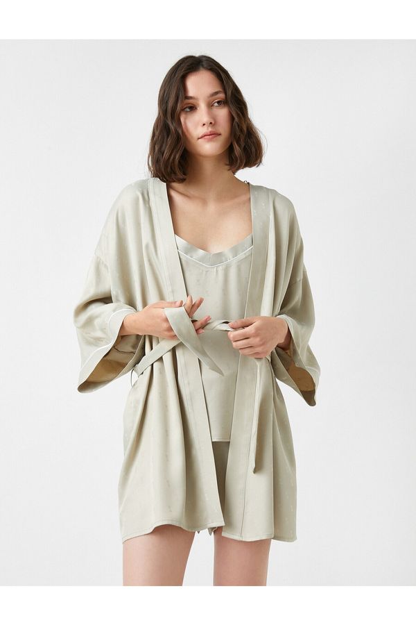 Koton Koton Short Dressing Gown with Satin Piping Detailed