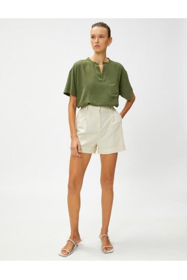 Koton Koton Short Sleeve Blouse With Pockets Judge Collar