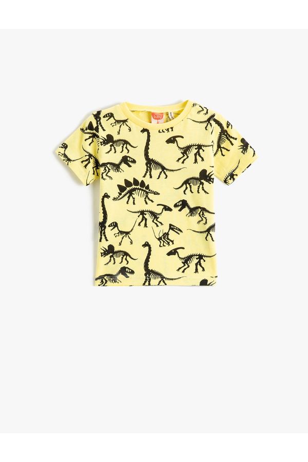 Koton Koton Short Sleeve Crew Neck T-Shirt Dinosaur Printed