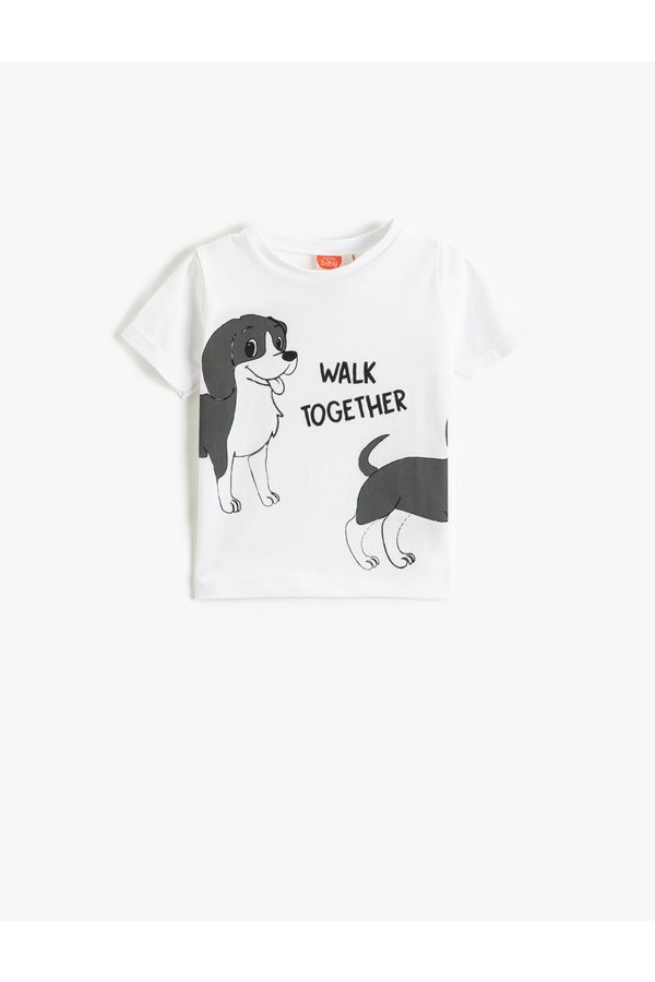 Koton Koton Short Sleeve Crew Neck T-Shirt Dog Printed