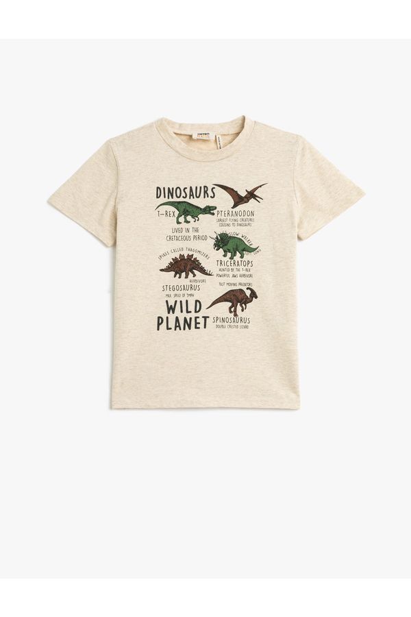 Koton Koton Short Sleeve T-Shirt Crew Neck Dinosaur Printed Cotton