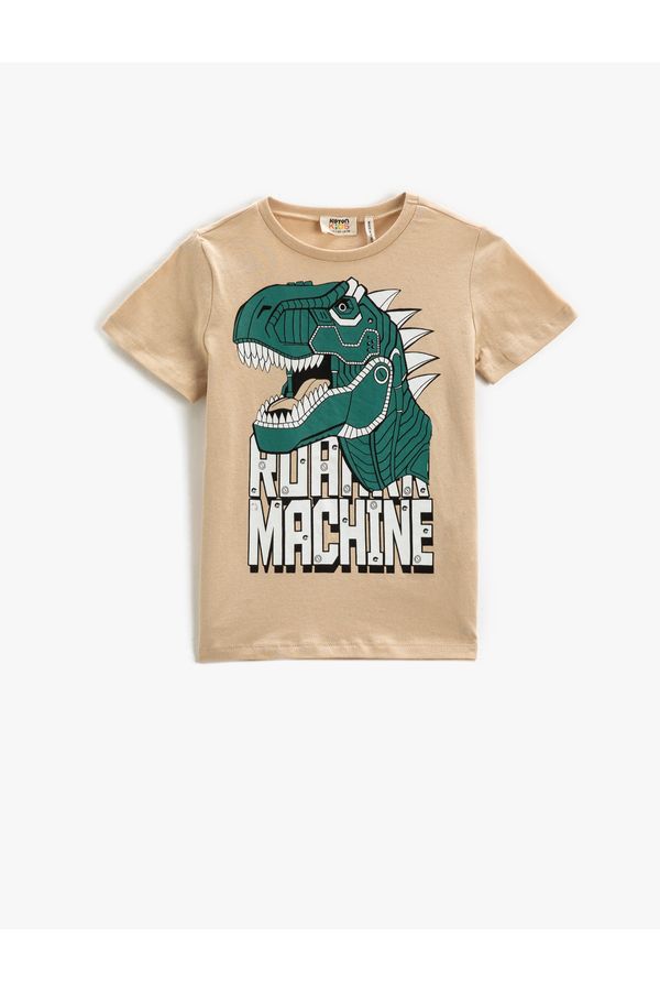 Koton Koton Short Sleeve T-Shirt Crew Neck Dinosaur Printed