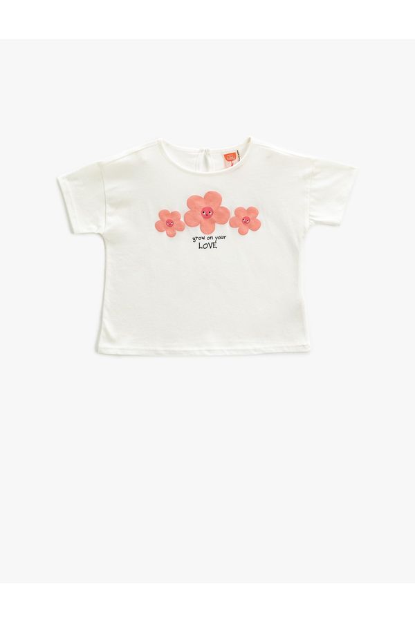 Koton Koton Short Sleeve T-Shirt Crew Neck Floral Printed