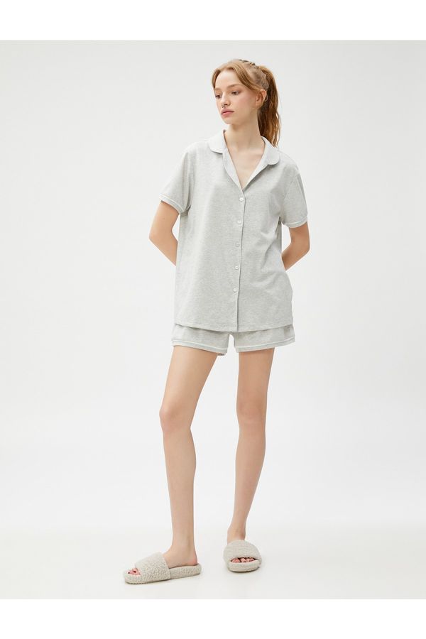Koton Koton Shorts Pajamas Set Short Sleeve Shirt Collar Buttoned