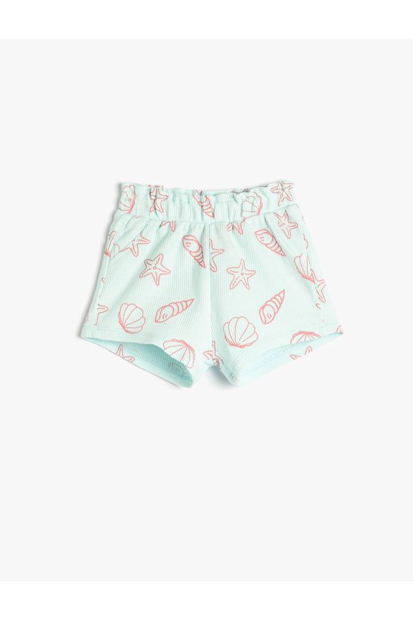 Koton Koton Shorts Pocket Elastic Waist Shell Printed Cotton