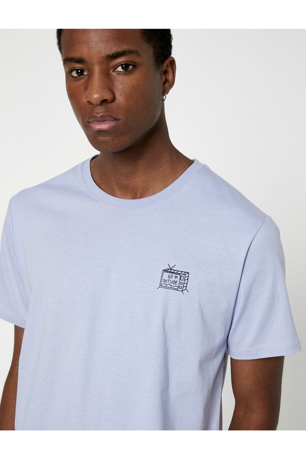 Koton Koton Slogan Embroidered T-Shirt Crew Neck Cotton Slim Fit
