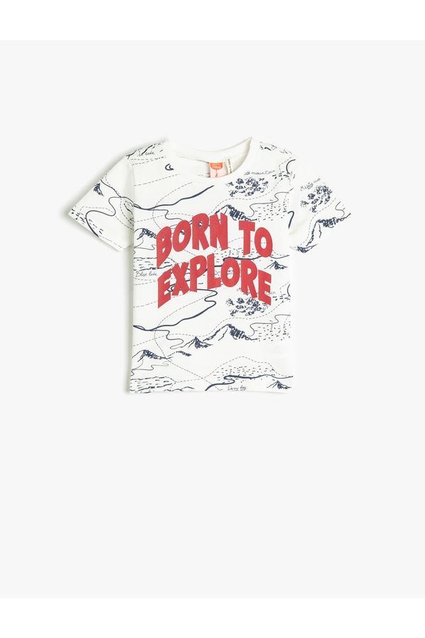 Koton Koton Slogan Printed T-Shirt Crew Neck Short Sleeve Cotton