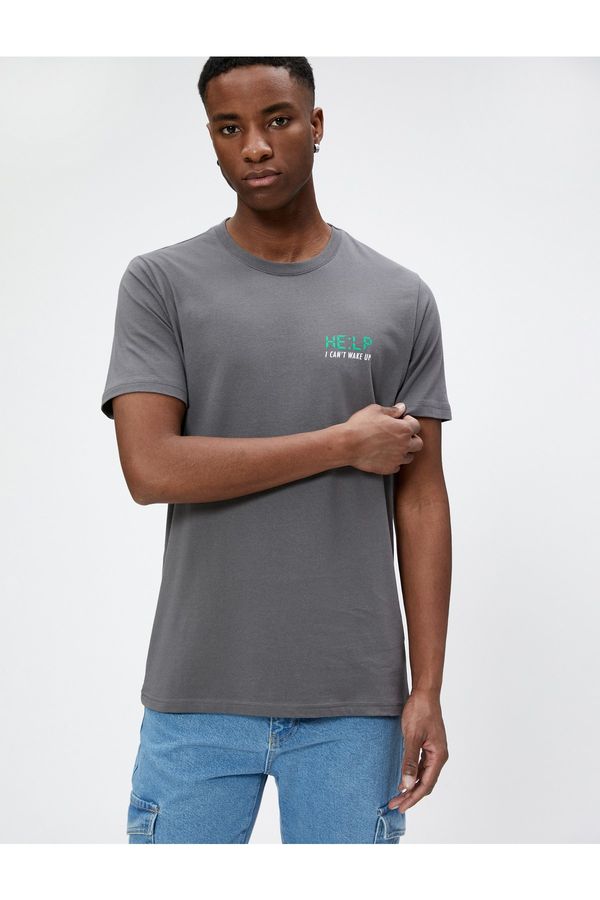 Koton Koton Slogan Printed T-Shirt Crew Neck Slim Fit Short Sleeve