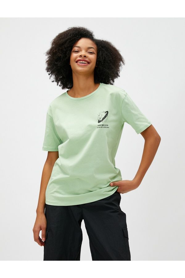 Koton Koton Slogan Printed T-Shirt Short Sleeve Crew Neck Cotton