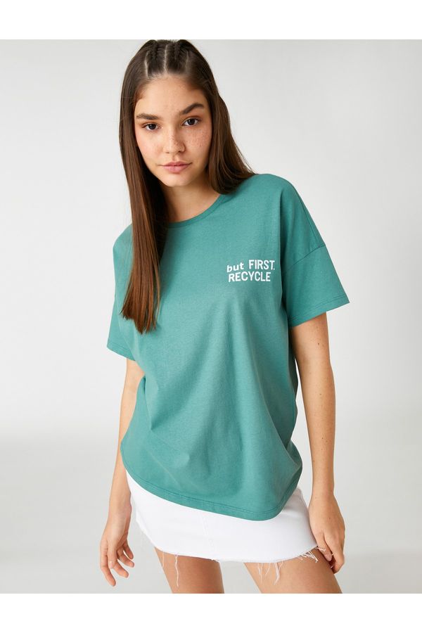 Koton Koton Slogan Printed T-Shirt Short Sleeve Crew Neck