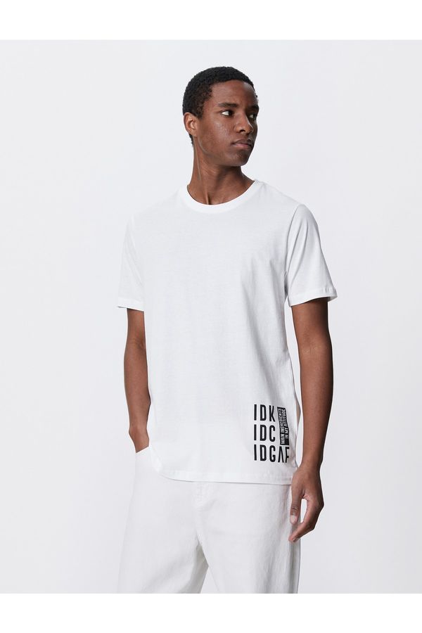 Koton Koton Slogan Printed T-Shirt Slim Fit Crew Neck Cotton