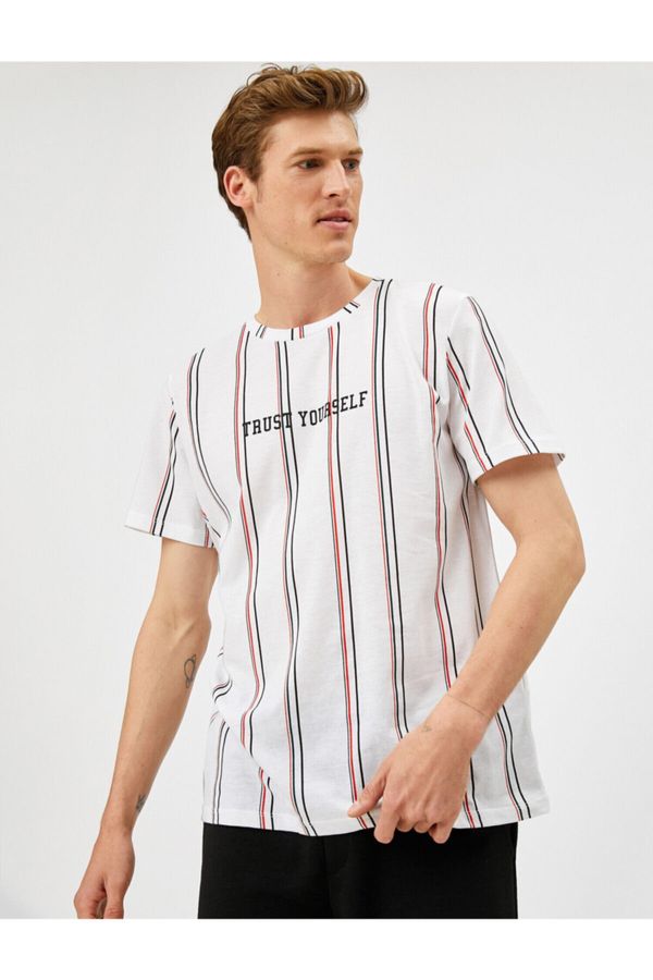 Koton Koton Slogan T-Shirt Striped Cotton