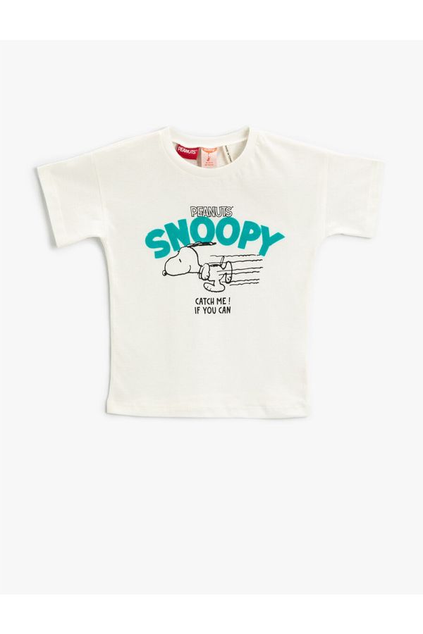 Koton Koton Snoopy Licensed Printed T-Shirt Short Sleeve Cotton