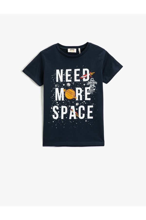 Koton Koton Space Theme Printed Short Sleeve T-Shirt Crew Neck Cotton