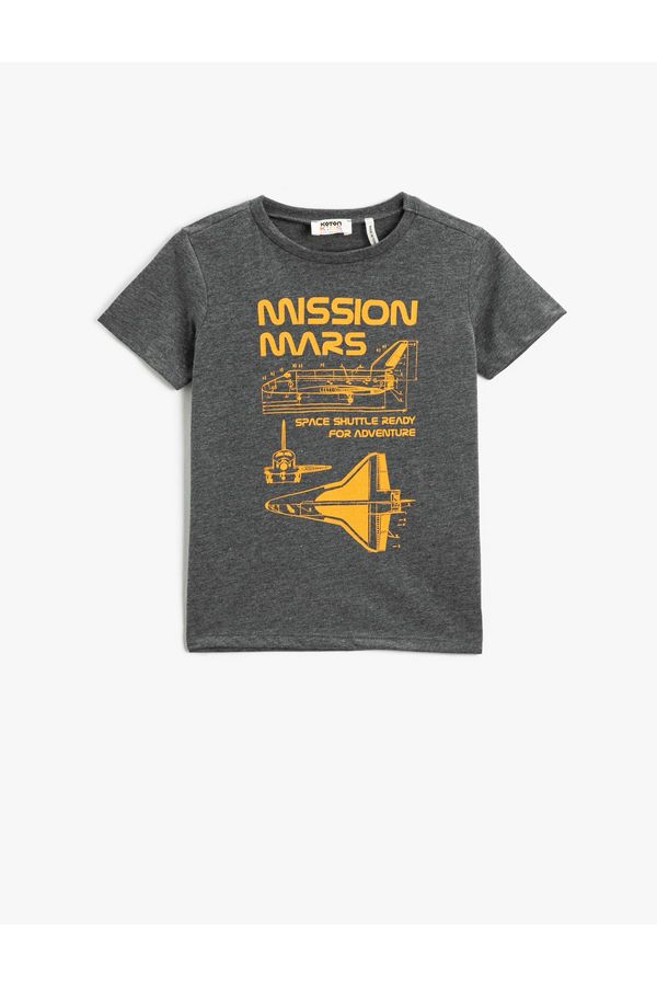 Koton Koton Space Themed Printed Short Sleeve T-Shirt Crew Neck