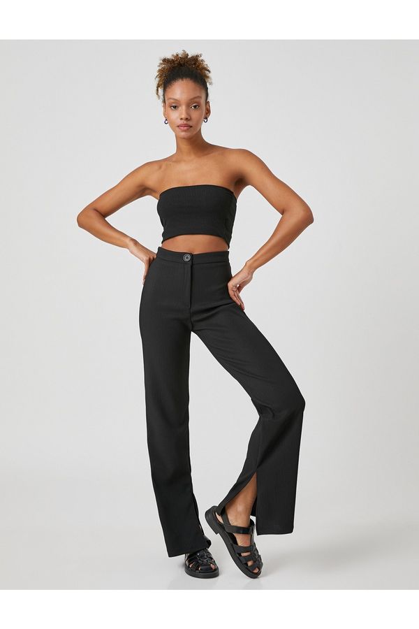 Koton Koton Spanish Leg Trousers High Waist Ribbed Slits