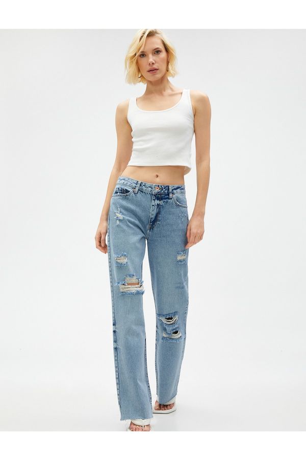 Koton Koton Straight Leg Jeans Ripped Detailed - Nora Jeans