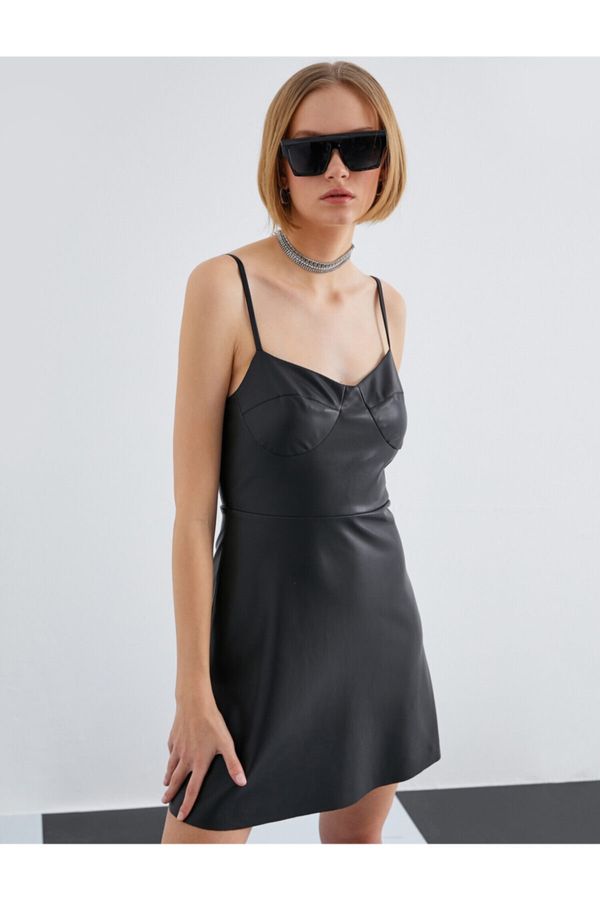 Koton Koton Strap Mini Leather Look Dress